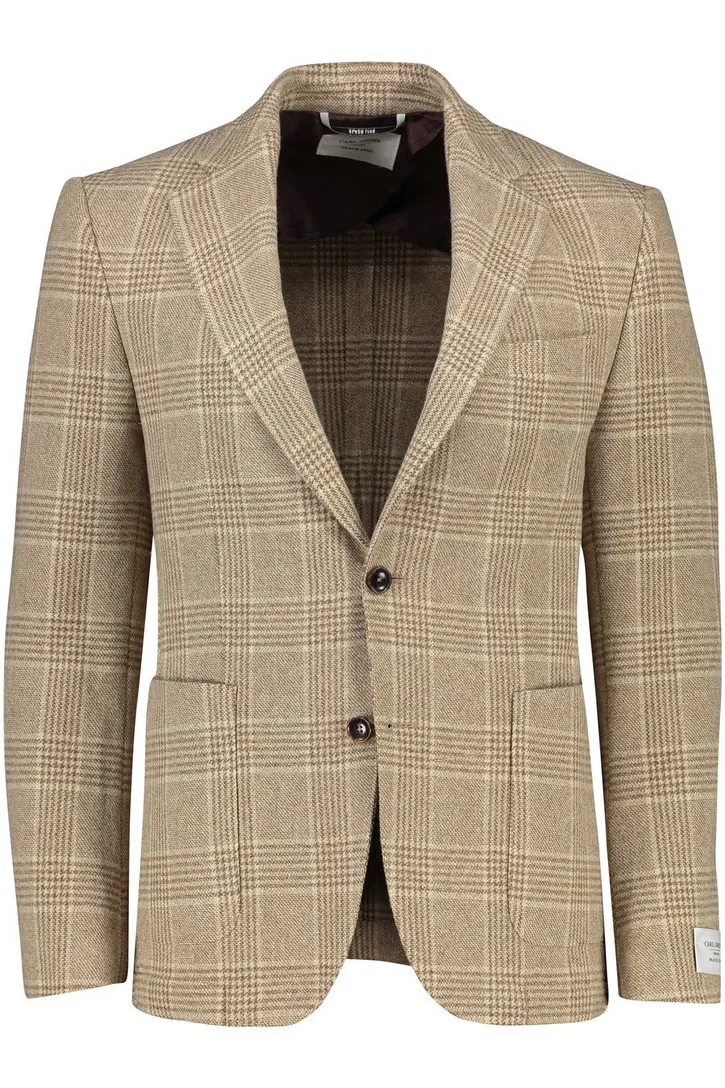 Carl Gross colbert beige geruit sharp fit