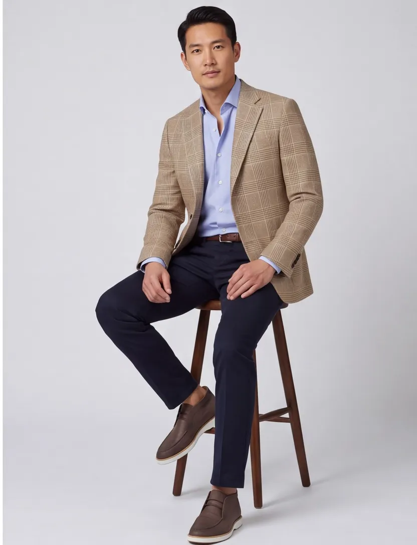 Carl Gross colbert beige geruit sharp fit