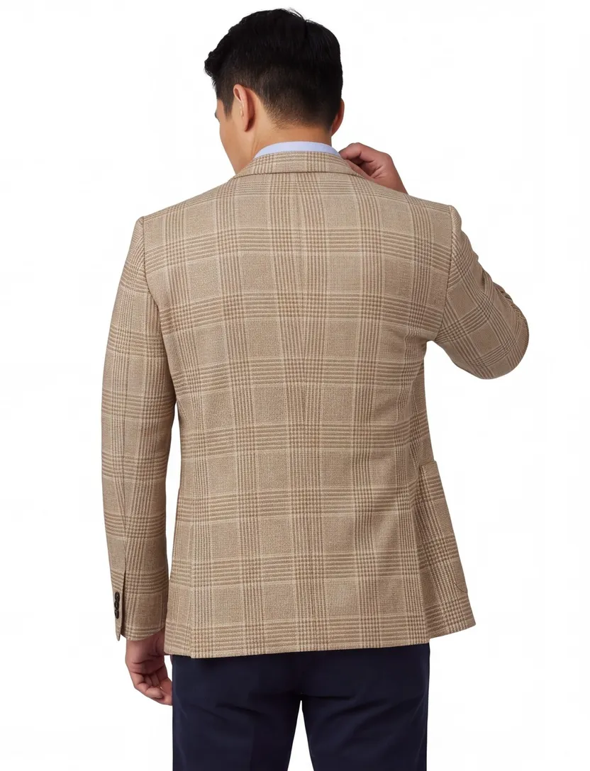 Carl Gross colbert beige geruit sharp fit