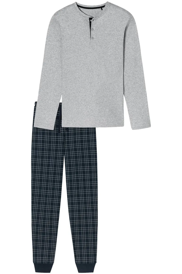Schiesser pyjama grijs donkerblauw