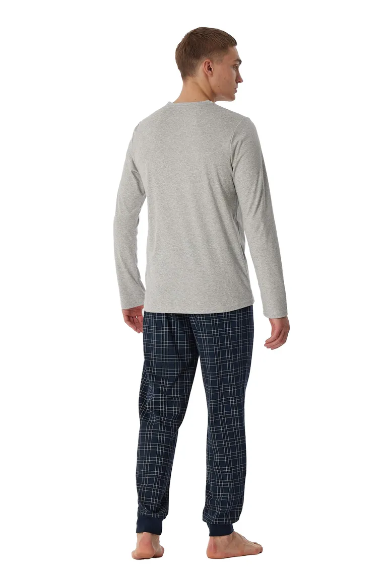 Schiesser pyjama grijs donkerblauw