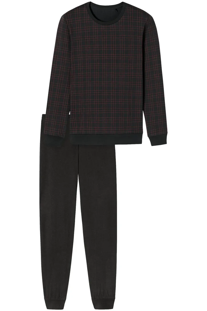 Schiesser pyjama donkerblauw rood geruit 100% katoen