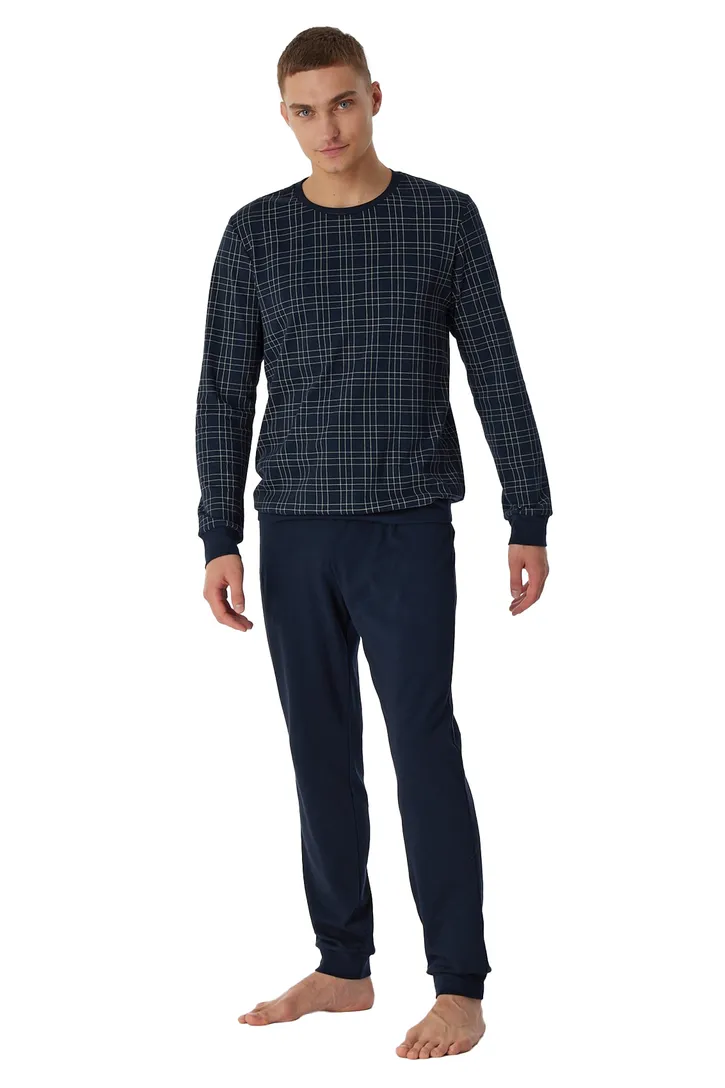 Schiesser navy pyjama geprint katoen