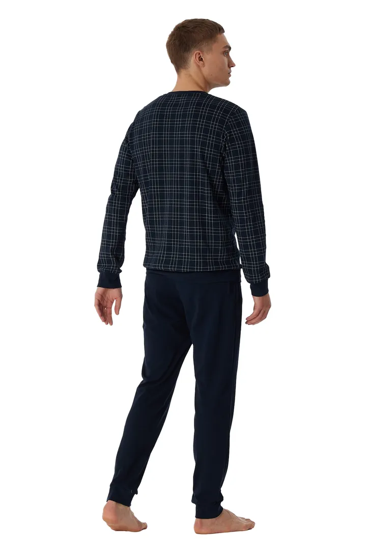 Schiesser navy pyjama geprint katoen