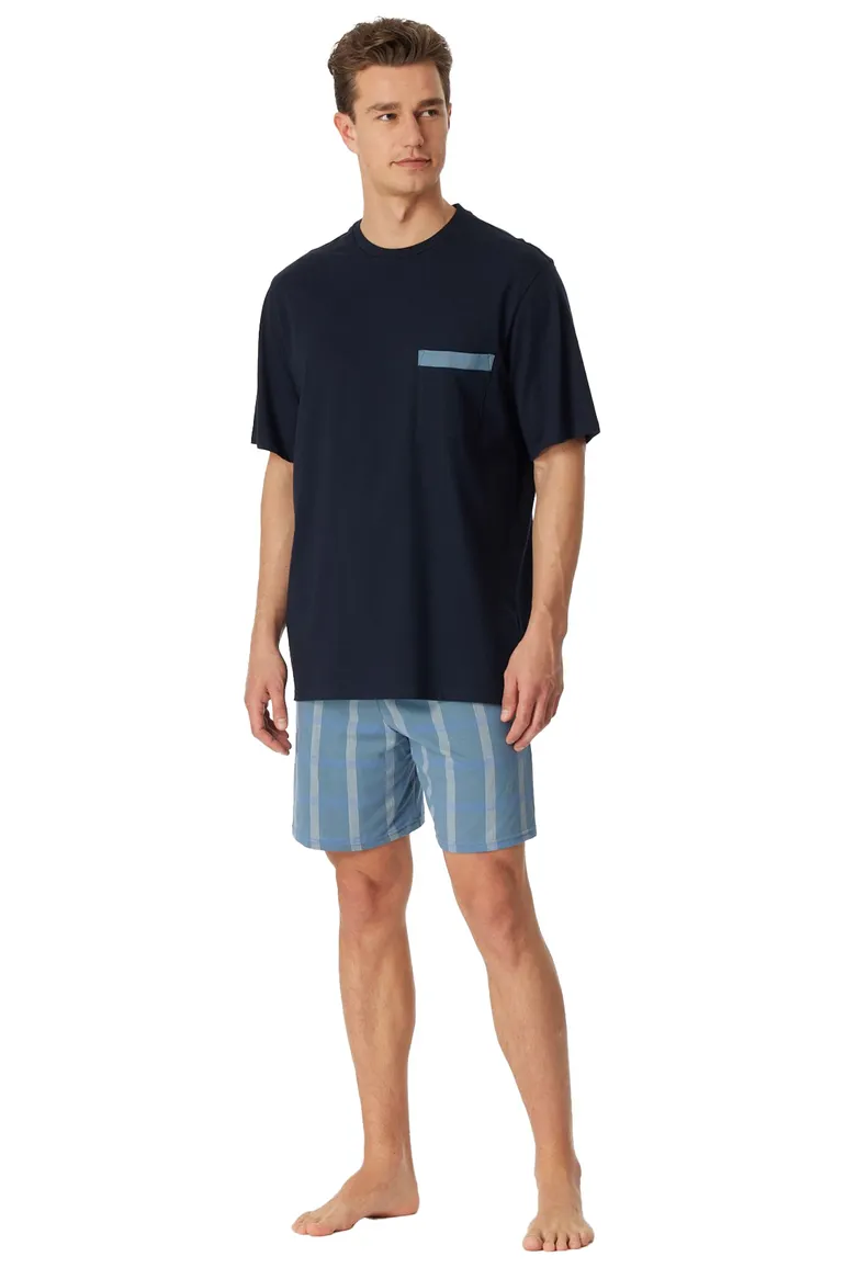 Schiesser Shortama donkerblauw effen