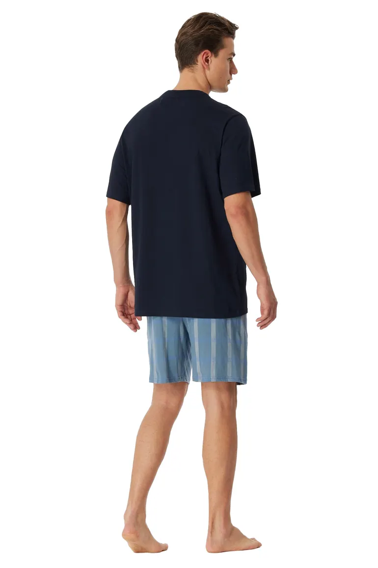 Schiesser Shortama donkerblauw effen