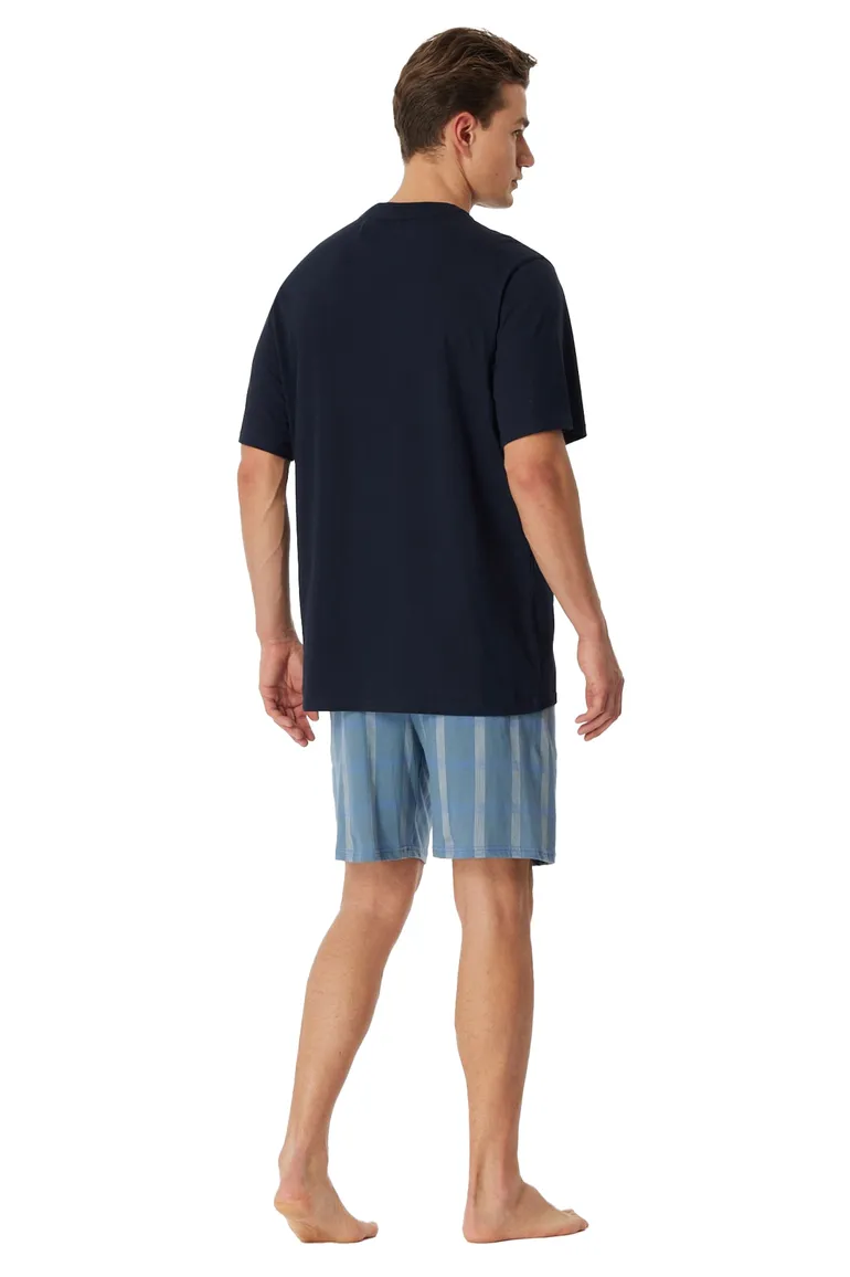Schiesser Shortama donkerblauw gestreept