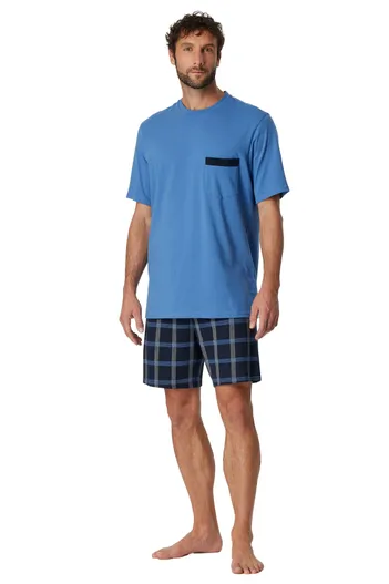 Schiesser Schiesser Comfort Nightwear shortama blauw geruit