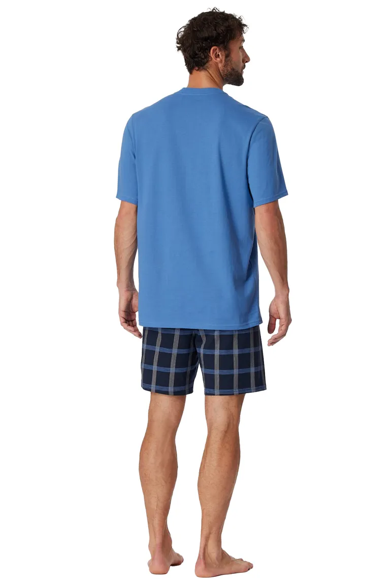 Schiesser Comfort Nightwear shortama blauw geruit