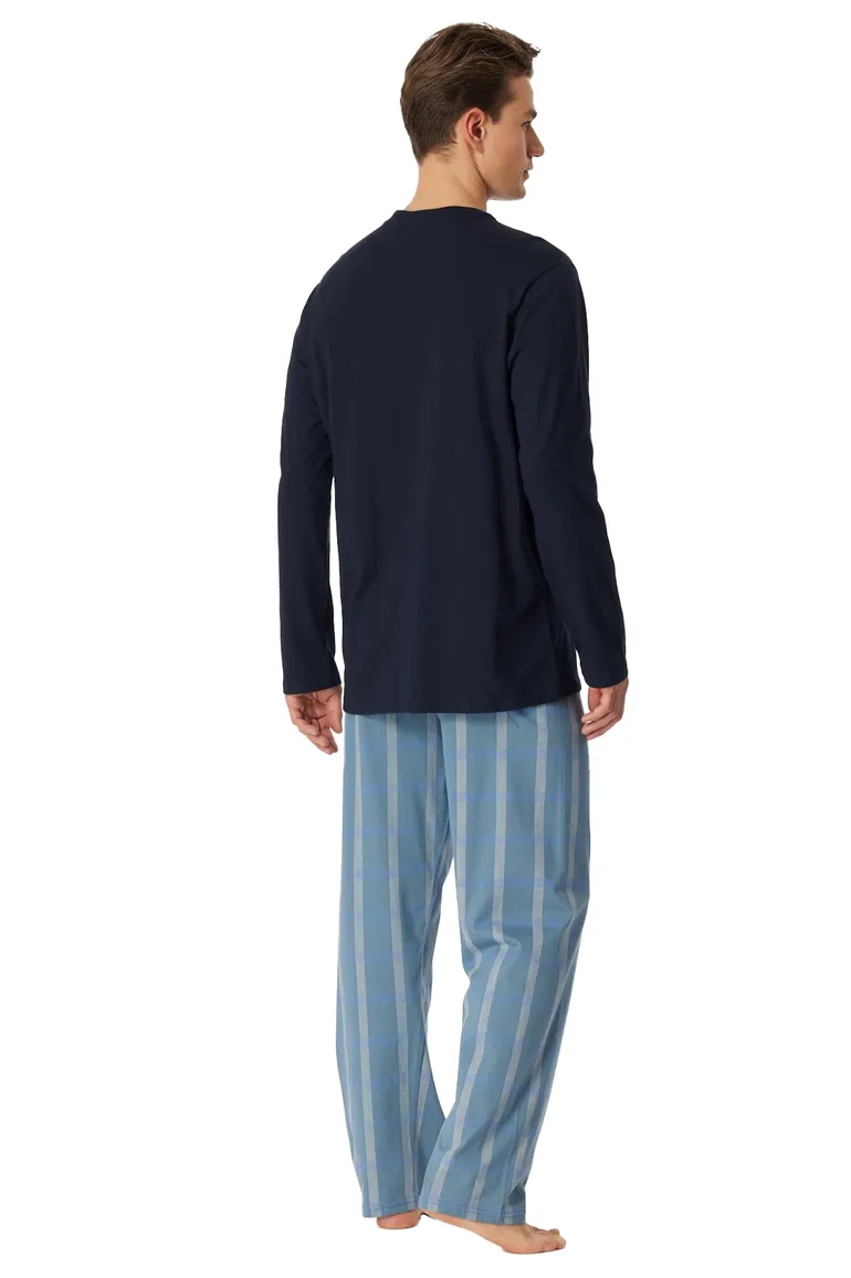 Schiesser Comfort Nightwear pyjama blauw geruit katoen