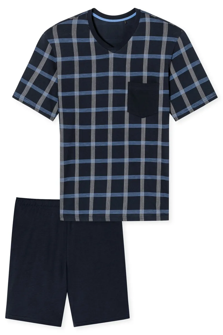 Schiesser Shortama donkerblauw geruit