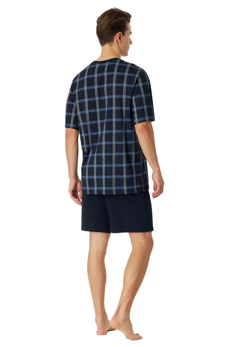 Schiesser Shortama donkerblauw geruit