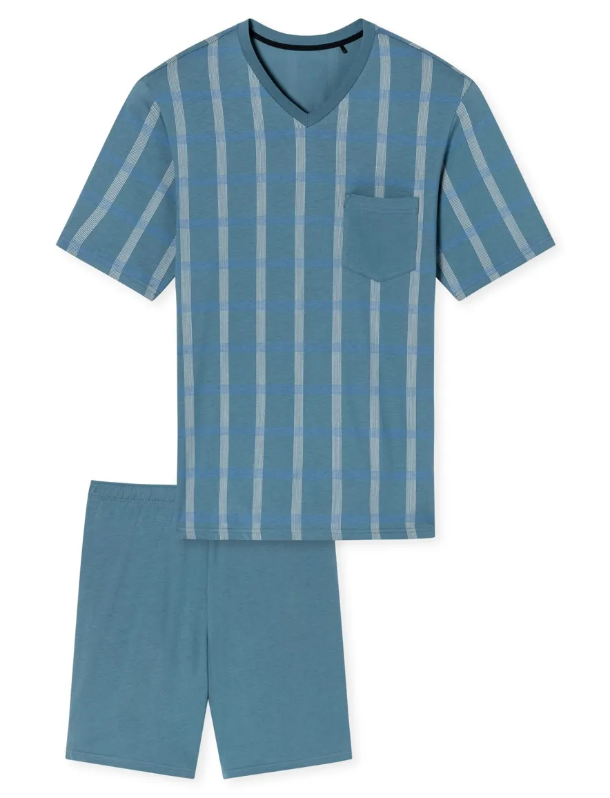 Schiesser Shortama lichtblauw geruit