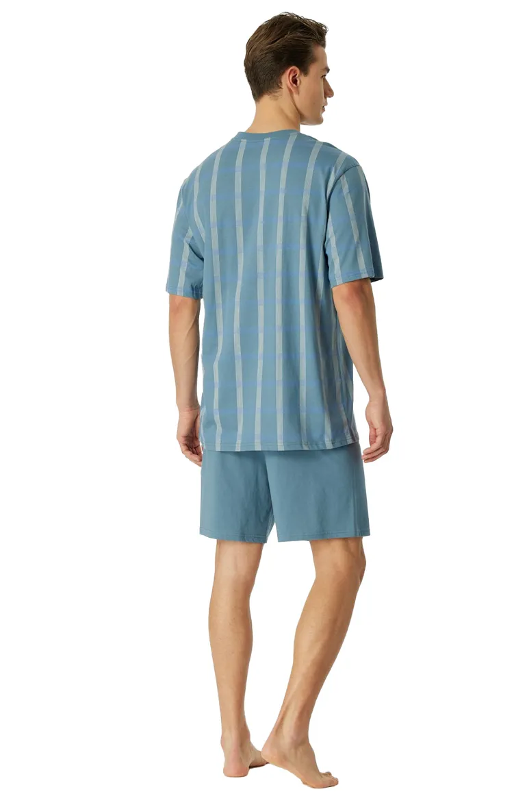 Schiesser Shortama lichtblauw geruit