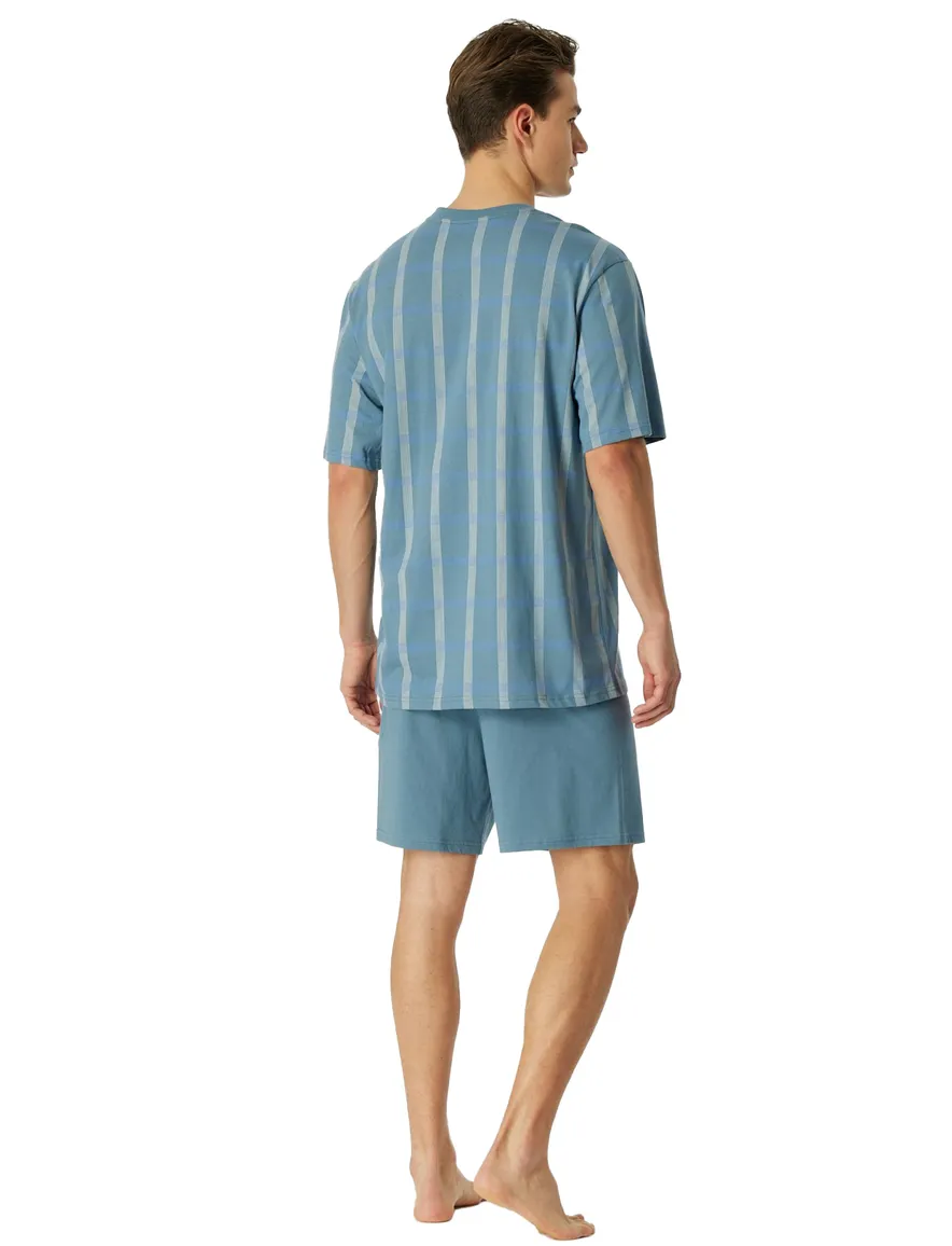 Schiesser Shortama lichtblauw geruit