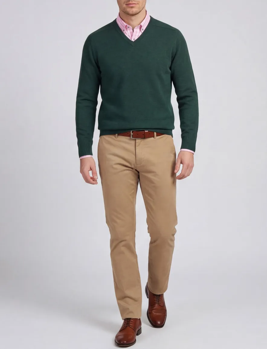 William Lockie wijde fit trui groen lamswol