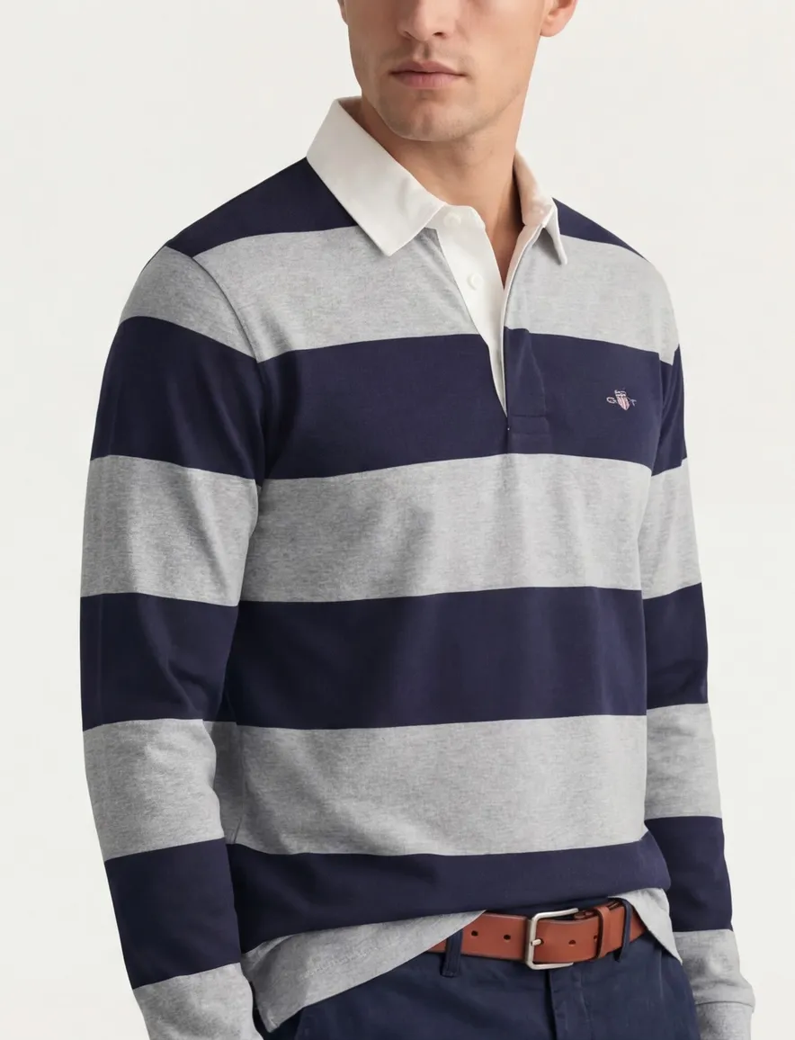 Katoenen Gant trui grijs/blauw gestreept
