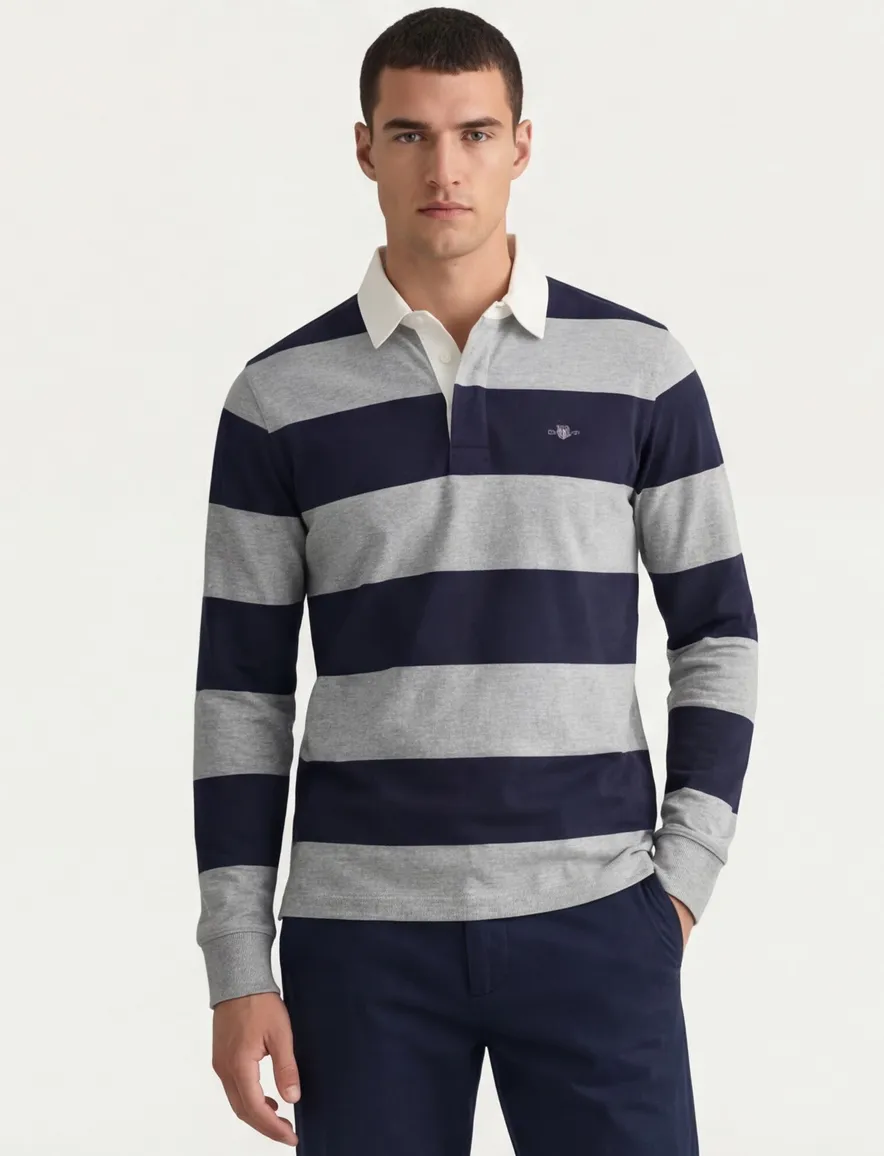 Katoenen Gant trui grijs/blauw gestreept