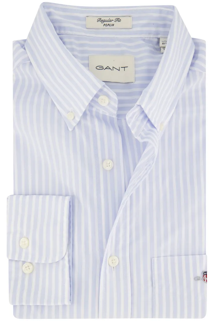Gant casual overhemd lichtblauw gestreept regular fit katoen