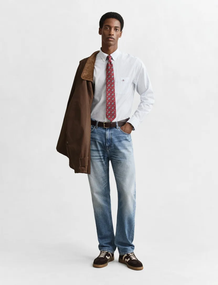 Gant casual overhemd lichtblauw gestreept regular fit katoen