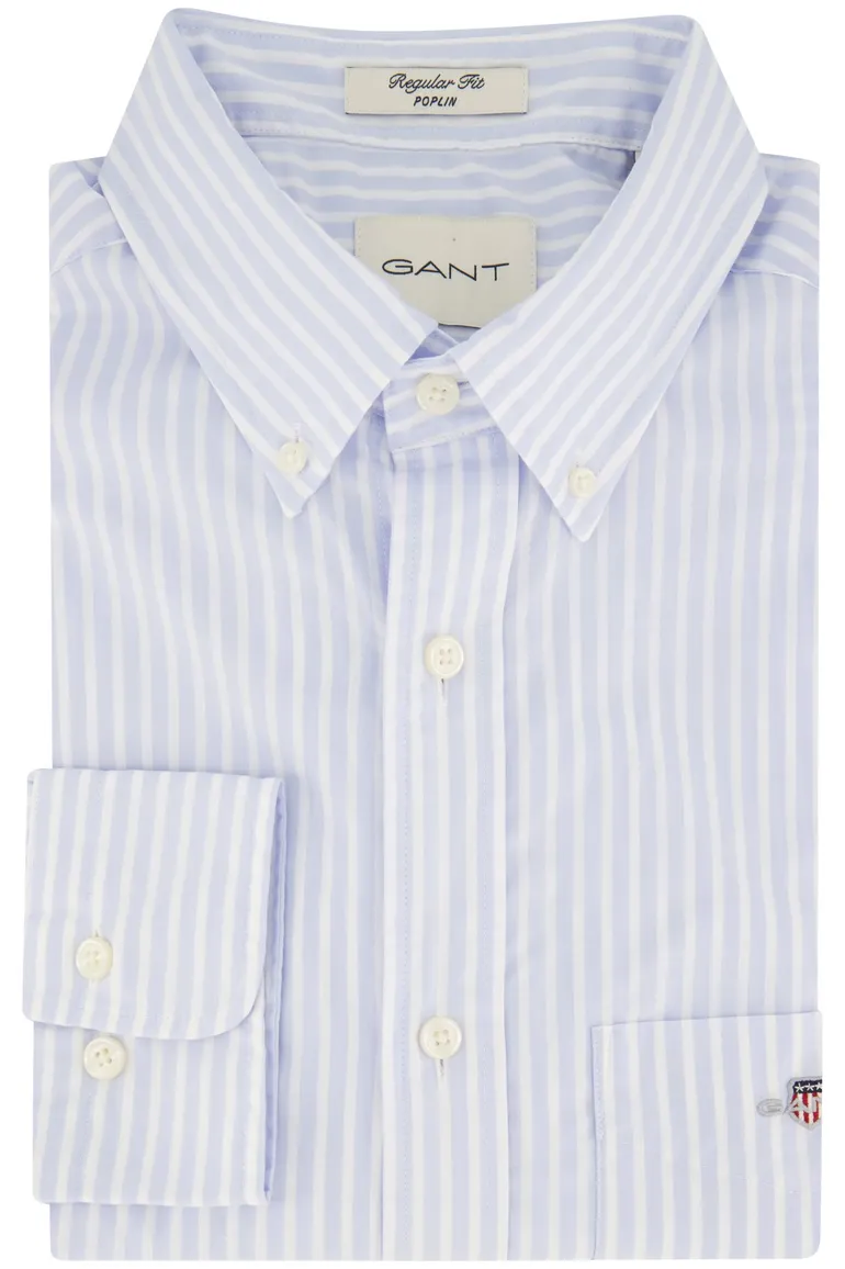 Gant casual lichtblauw gestreept overhemd regular fit katoen