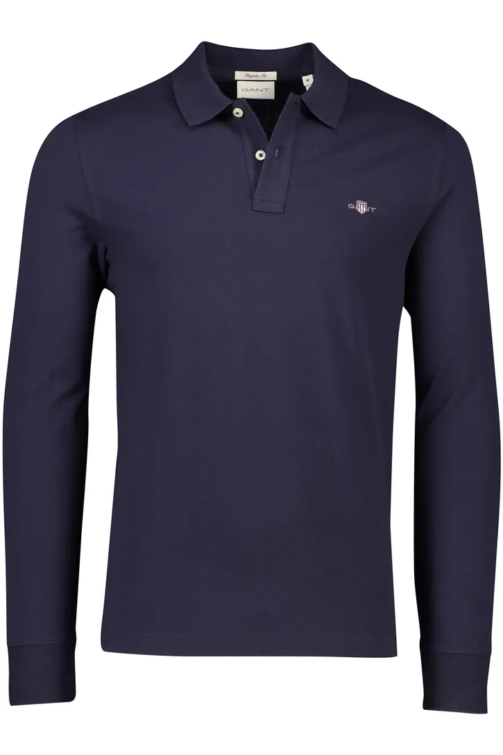 Gant polo shirt heren normale fit donkerblauw effen katoen
