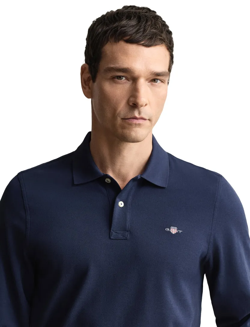 Gant polo shirt heren normale fit donkerblauw effen katoen