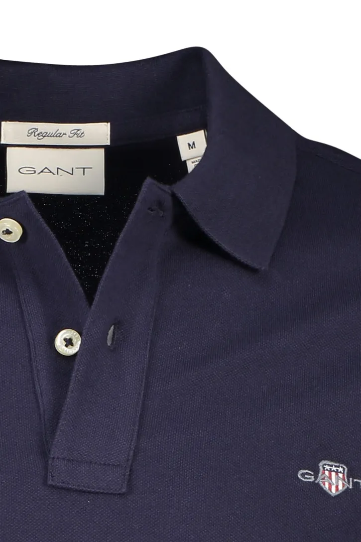 Gant polo shirt heren normale fit donkerblauw effen katoen