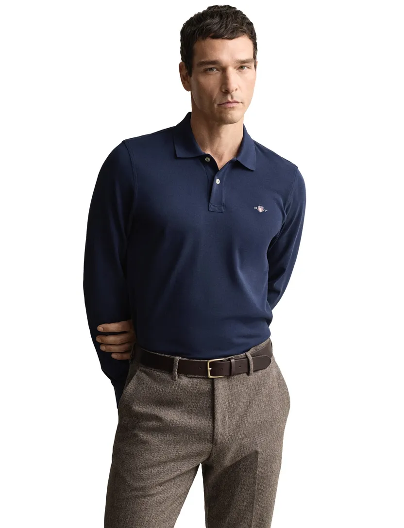 Gant polo shirt heren normale fit donkerblauw effen katoen