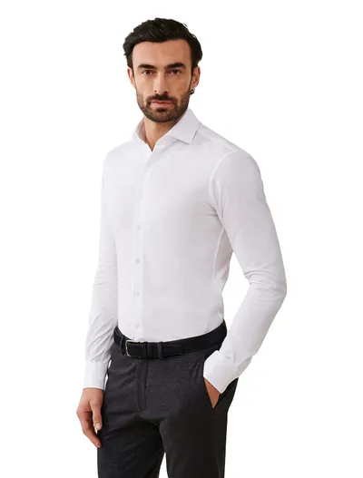 Cavallaro Cavallaro business overhemd pique wit 100% katoen slanke fit