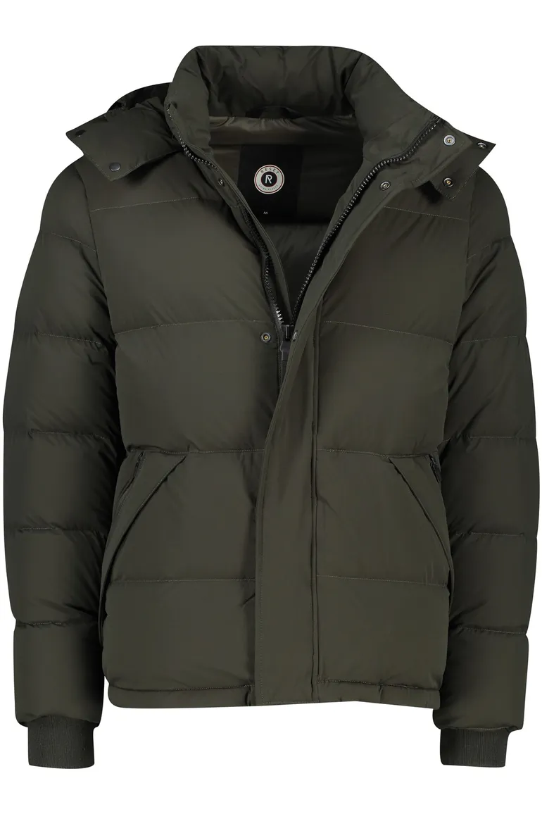 Winterjas Reset groen effen rits + knoop normale fit