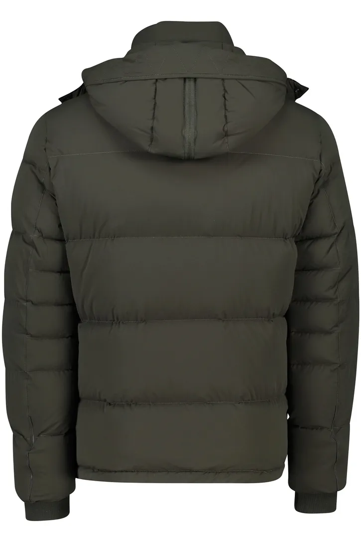 Reset winterjas groen effen rits + knoop normale fit afneembare capuchon