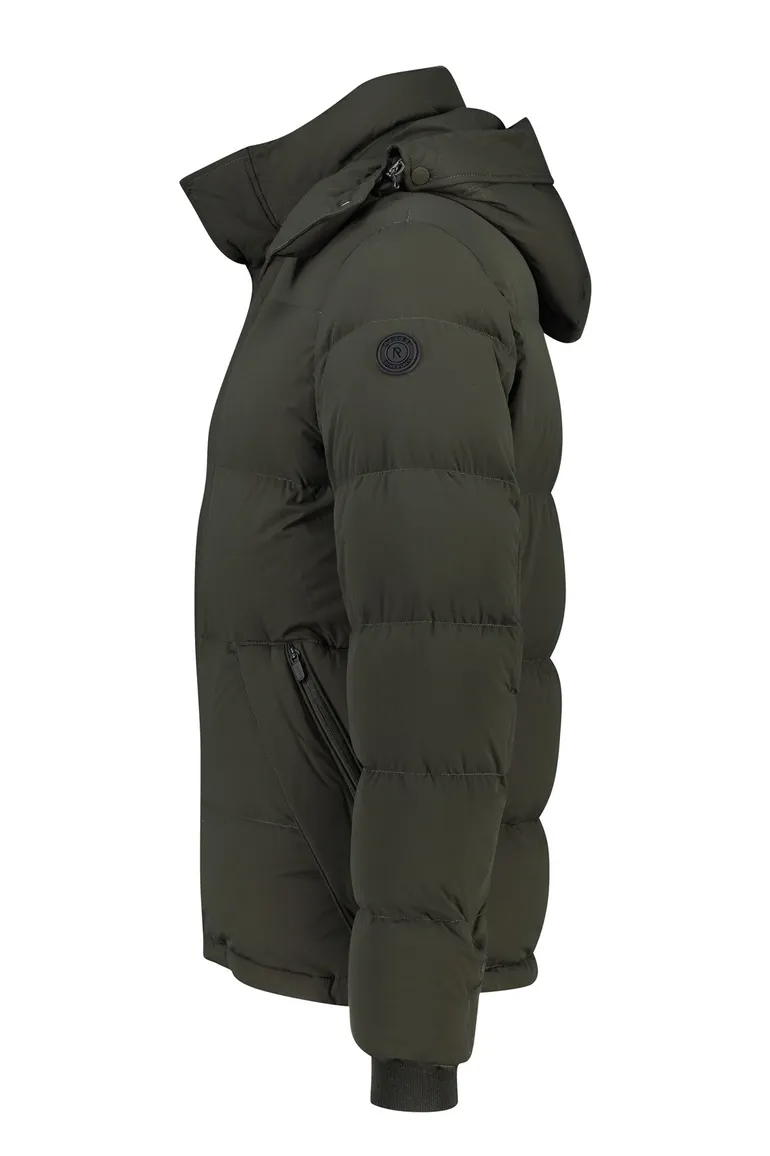 Winterjas Reset groen effen rits + knoop normale fit