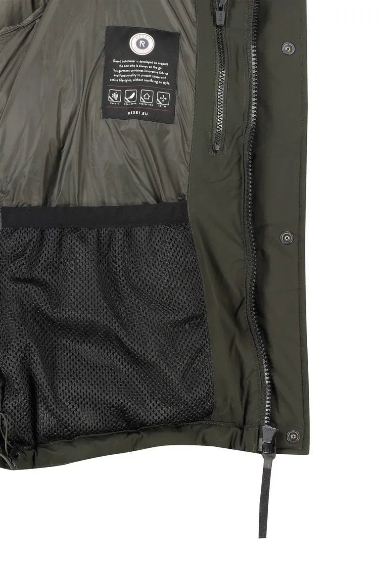 Winterjas Reset groen effen rits + knoop normale fit