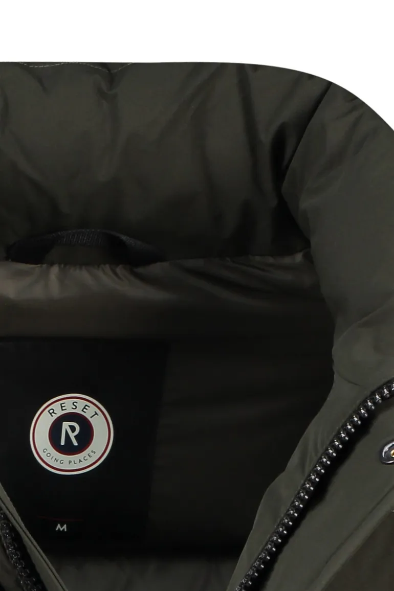 Winterjas Reset groen effen rits + knoop normale fit