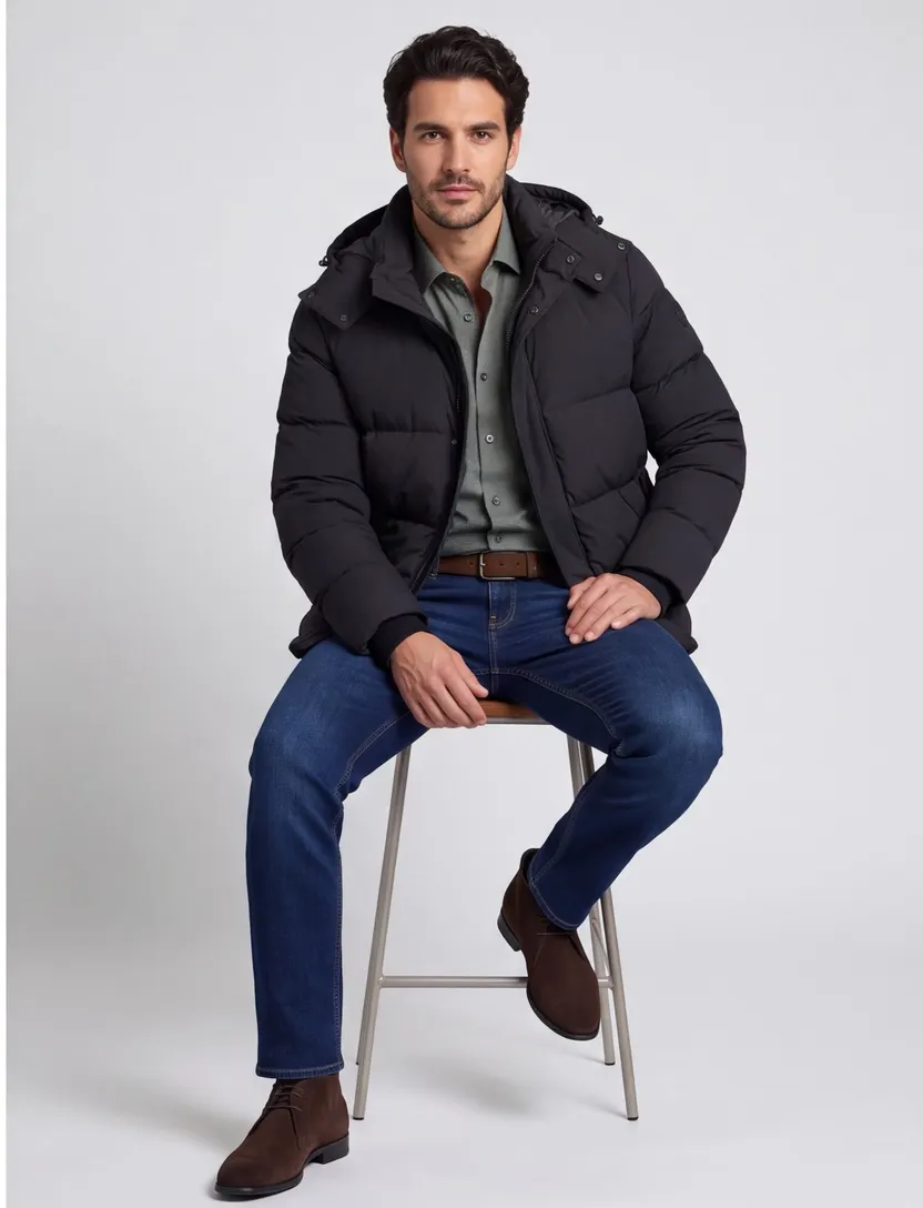 Reset Heathrow korte winterjas donkerblauw normale fit