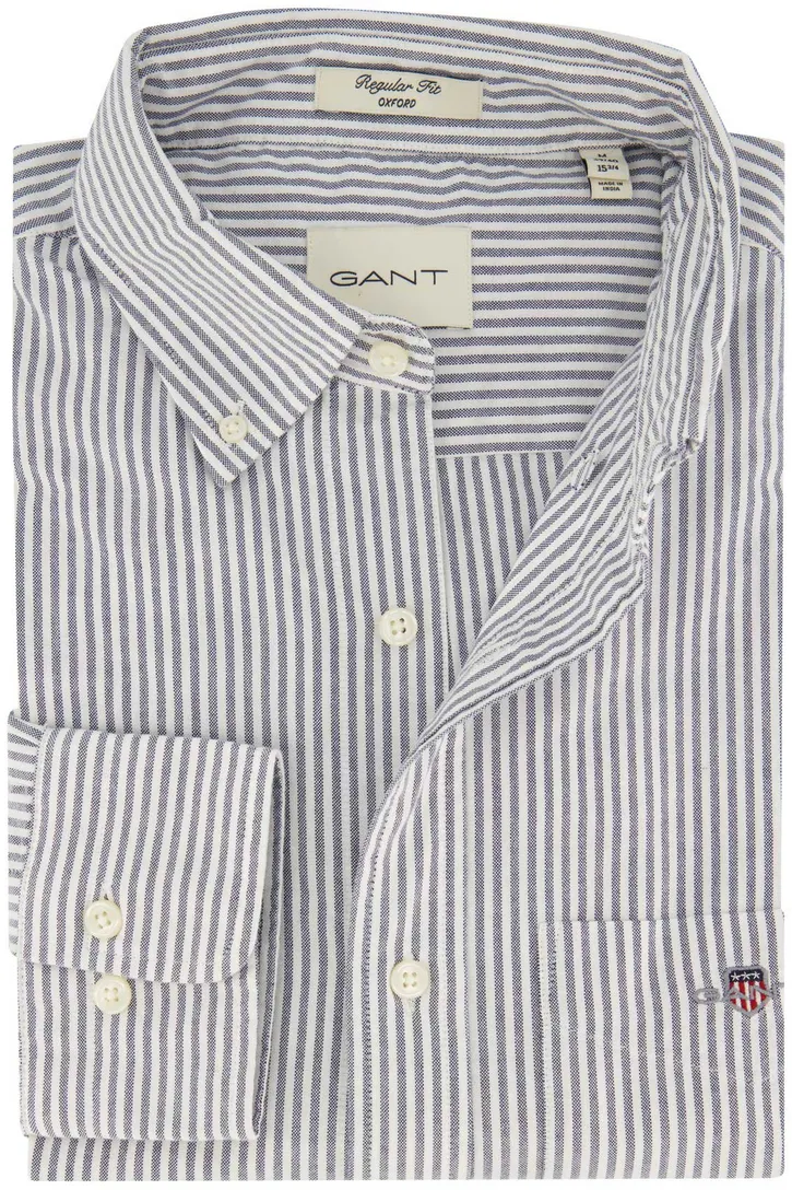 Gant casual overhemd regular fit katoen wit grijs gestreept