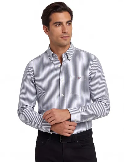 Gant Gant casual overhemd regular fit katoen wit grijs gestreept