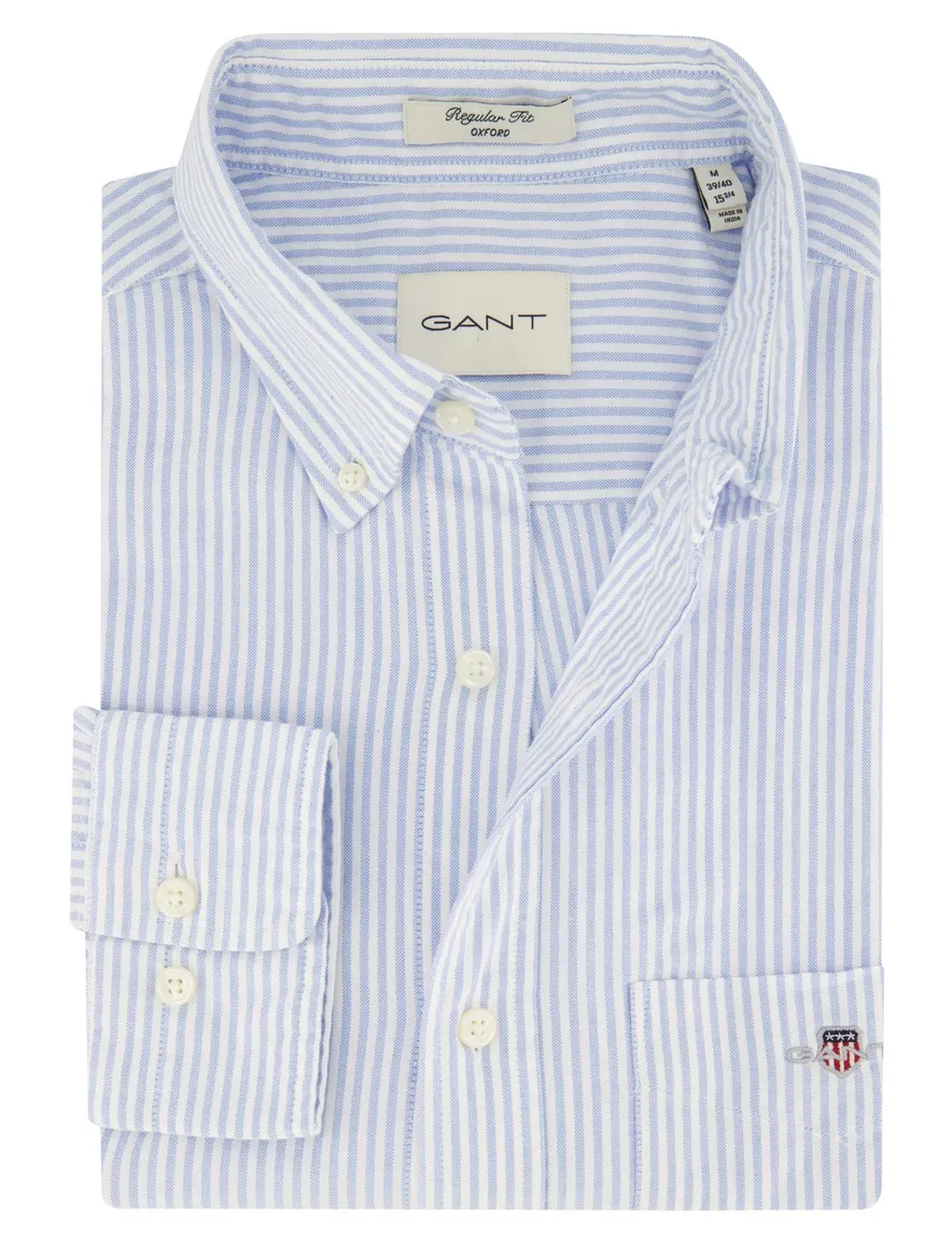 Gant casual overhemd regular fit lichtblauw gestreept katoen