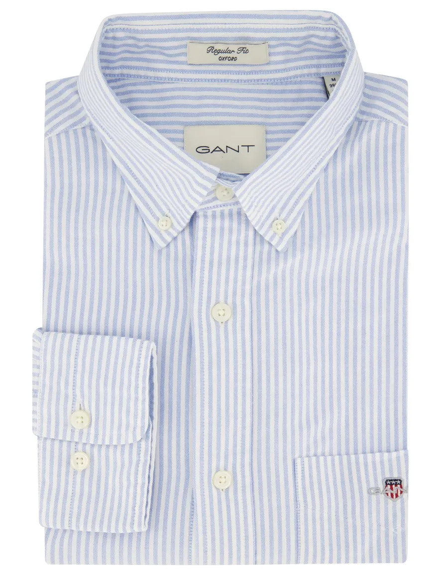 Gant casual overhemd regular fit lichtblauw gestreept katoen