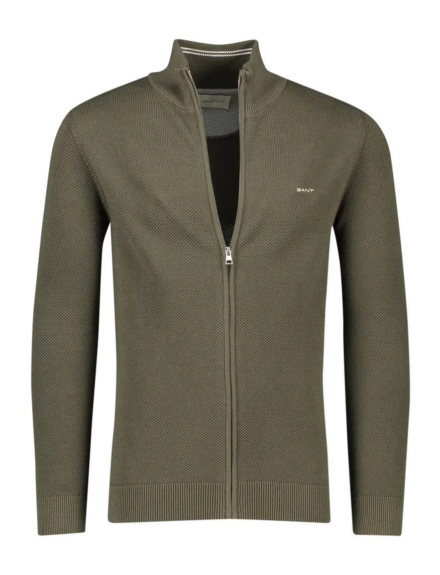 Gant vest groen rits effen 100% katoen normale fit
