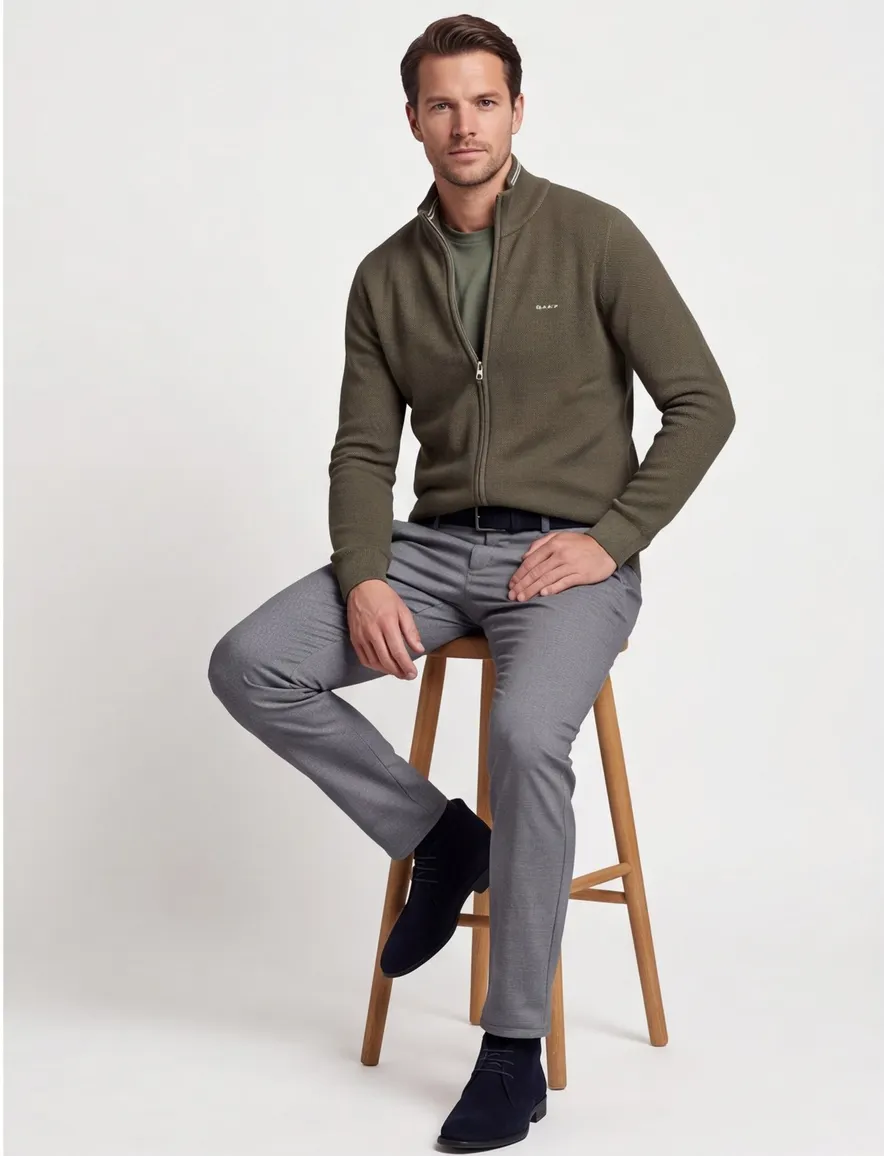 Gant vest groen rits effen 100% katoen normale fit