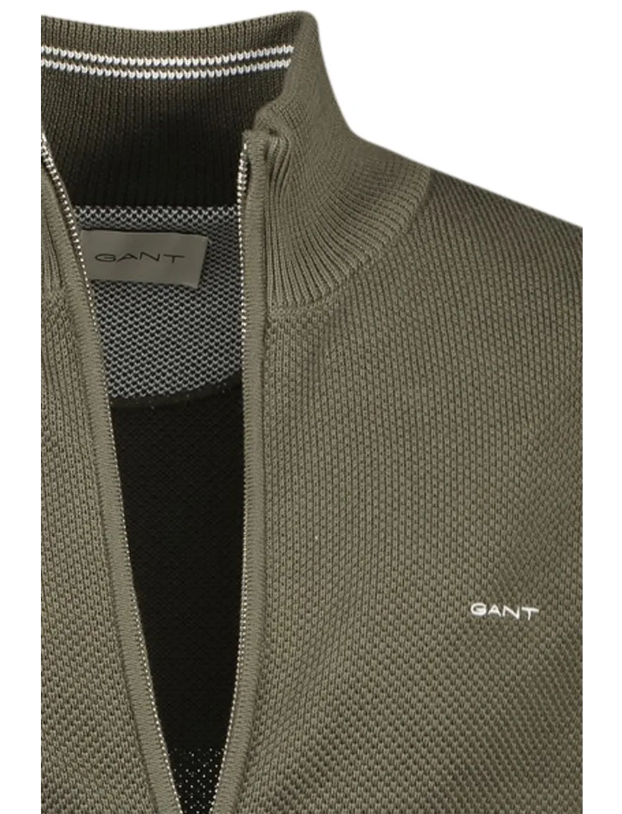 Gant vest groen rits effen 100% katoen normale fit