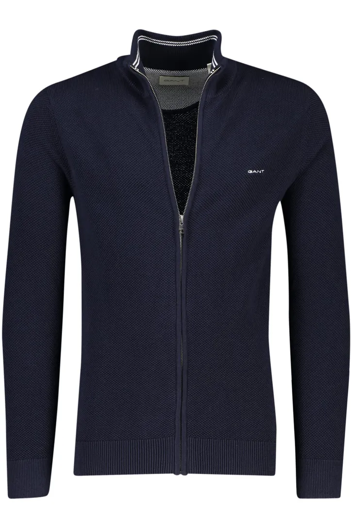 Vest Gant donkerblauw effen rits
