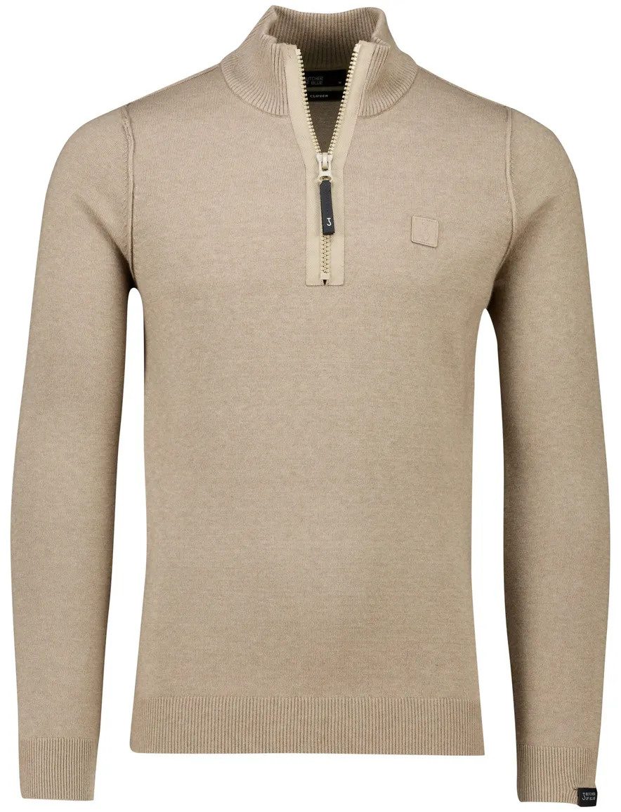 Butcher of Blue trui opstaande halfzip rits bruin wol