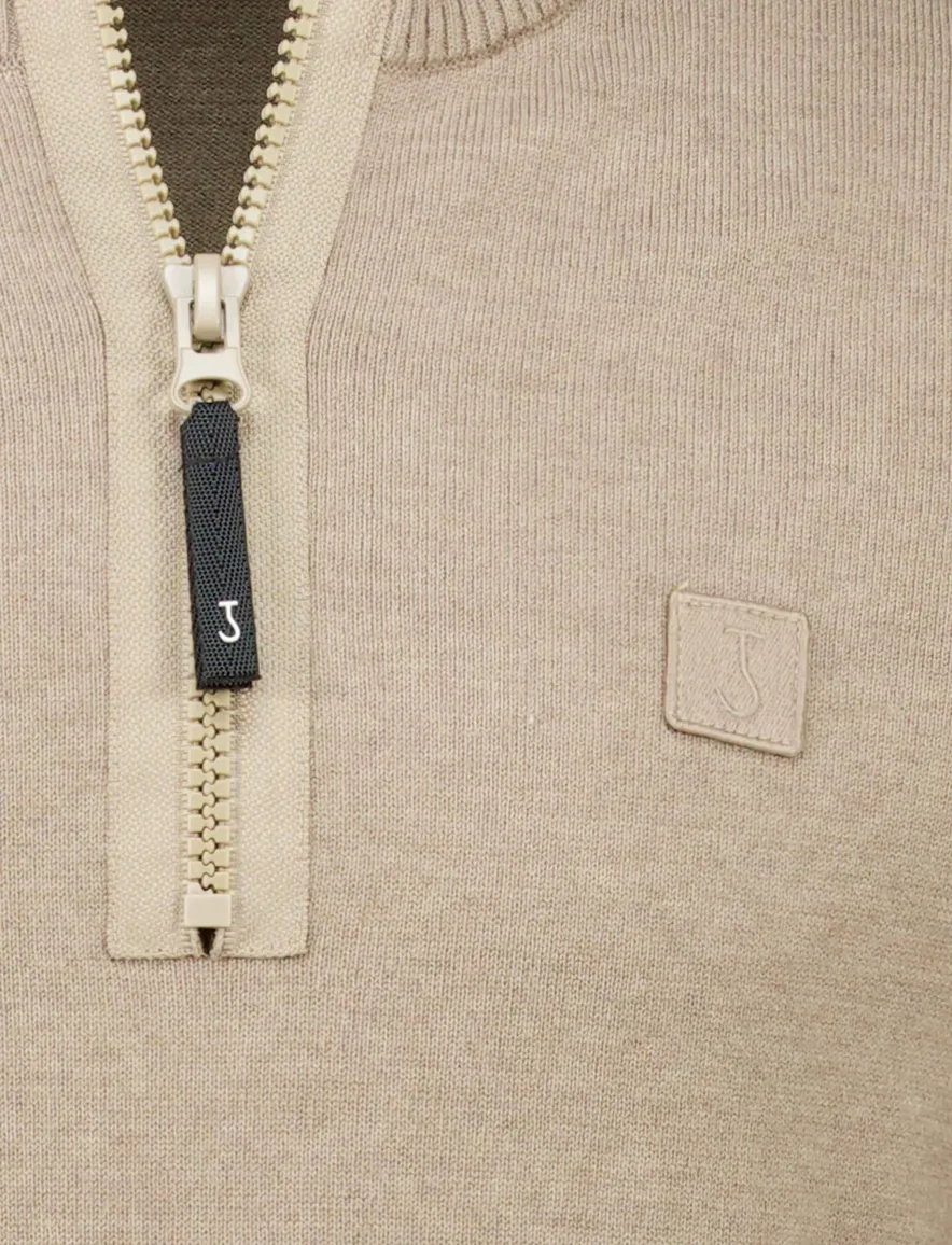 Butcher of Blue trui opstaande halfzip rits bruin wol