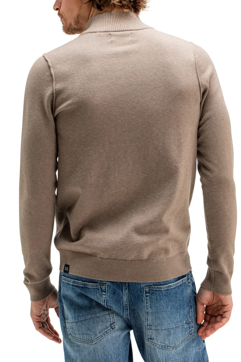 Butcher of Blue trui opstaande halfzip rits bruin wol