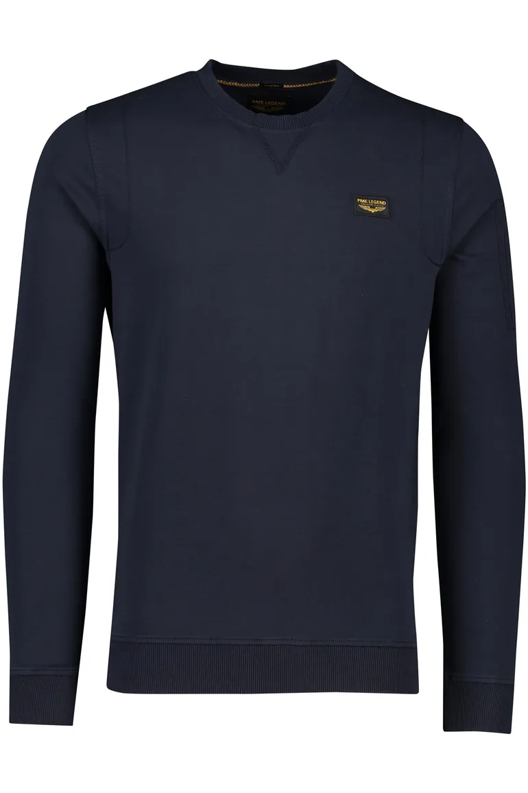 PME Legend trui katoen ronde hals donkerblauw stretch