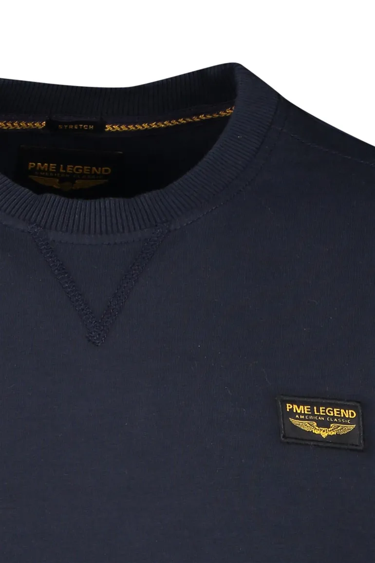 PME Legend trui katoen ronde hals donkerblauw stretch