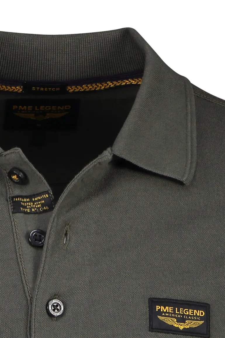 PME Legend polo groen katoen 3 knoops